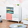 HOMCOM Kids Bookcase Multi-Shelf Modern Freestanding Cabinet of Drawer Pink