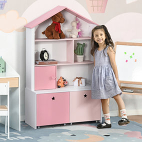 HOMCOM Kids Bookshelf Chest w/ Drawer with Wheels Toy Organizer Cabinet Pink