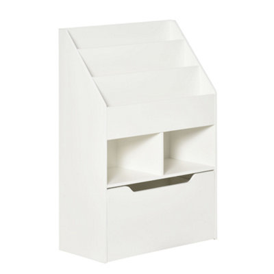 White bookshelf shop with toy box