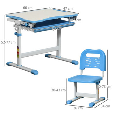 HOMCOM Kids Desk and Chair Set Height Adjustable Student Writing Desk Blue