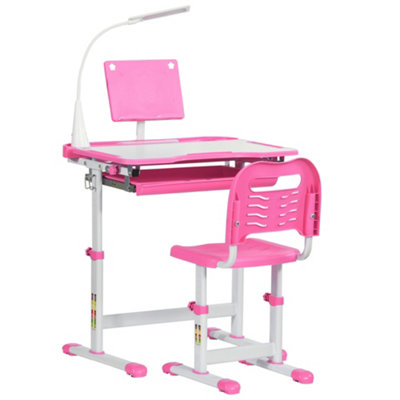 HOMCOM Kids Desk and Chair Set, Height Adjustable Study Desk with USB Lamp