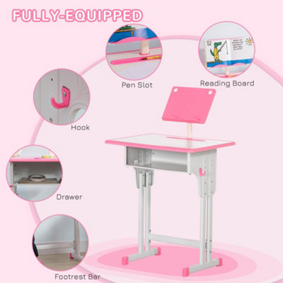 Kids Adjustable Desk And Chair Set With Storage - Ergonomic Study Desk For Children Ages 3-12, Pink