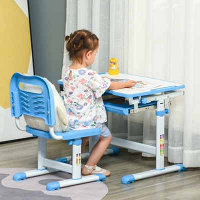 HOMCOM Kids Desk and Chair Set w/ Drawer, Pen Slot Hook - Blue