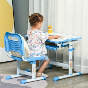 HOMCOM Kids Desk and Chair Set w/ Drawer, Pen Slot Hook - Blue