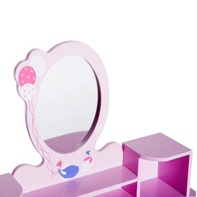 HOMCOM Kids Dressing Table and Stool Set Make Up Desk with Storage (Pink)