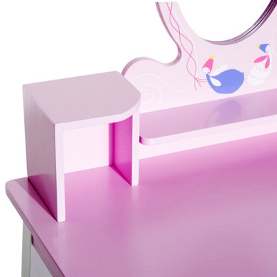 HOMCOM Kids Dressing Table and Stool Set Make Up Desk with Storage (Pink)