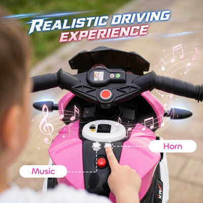 HOMCOM Kids Electric Motorcycle with 3 Wheels, Headlight, Music, Horn, Pink