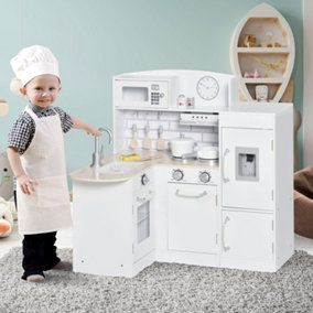 HOMCOM Kids Kitchen Play Kitchen Toy Set for Children w/ Drinking Fountain White
