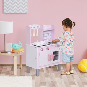 HOMCOM Kids Kitchen Play Set Sounds Utensils Pans Storage Child Role Play 3 Yrs+