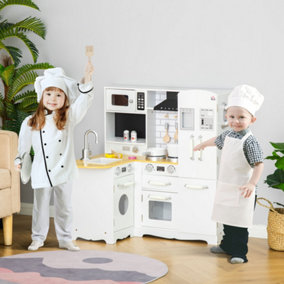 HOMCOM Kids Kitchen Playset, Large Pretend Role Play Kitchen - White