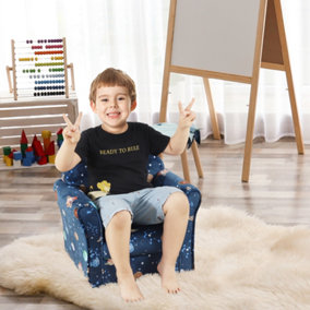 HOMCOM Kids Mini Armchair, Planet-Themed Chair w/ Wooden Frame, Non-Slip Feet