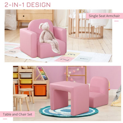HOMCOM Kids Mini Sofa 2 In 1 Table Chair Set Children Armchair Seat Girl Boys - Pink