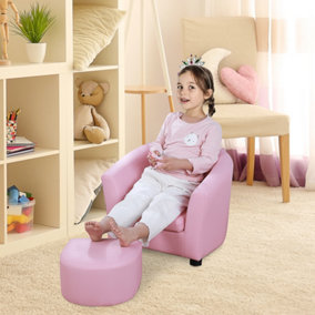 HOMCOM Kids Mini Sofa Children Armchair with Ottoman for Bedroom Playroom Pink