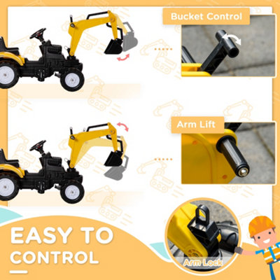 HOMCOM Kinder-Traktor Ohne Motor – Mit Schaufel, Pedalbetrieben, Für 3–6 Jahre, Traglast 35 Kg, Gelb