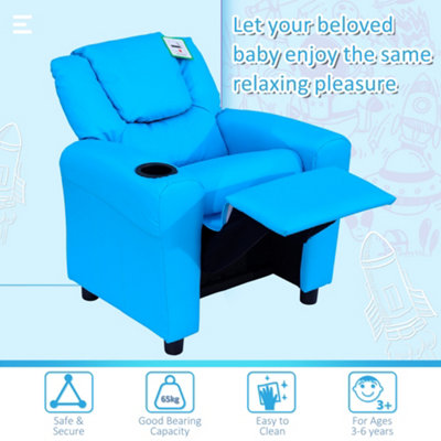 HOMCOM Kids Recliner Chair w/ Cup Holder, PU Leather Children Lounger, Blue