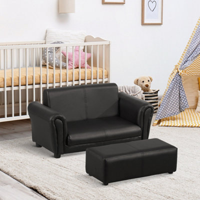 HOMCOM Kids Sofa 2 Seater Childrens Armchair Furniture Bedroom Playroom Black