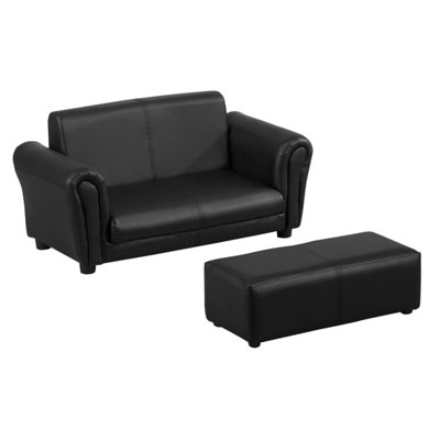 HOMCOM Kids Sofa 2 Seater Childrens Armchair Furniture Bedroom Playroom- Black