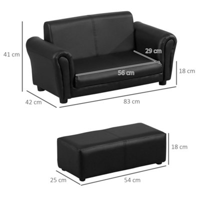 HOMCOM Kids Sofa 2 Seater Childrens Armchair Furniture Bedroom Playroom- Black