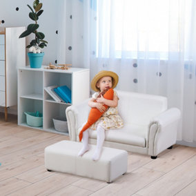 HOMCOM Kids Sofa 2 Seater Childrens Armchair Furniture Bedroom Playroom- White