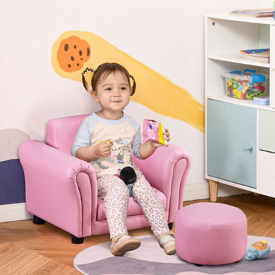 HOMCOM Kids Sofa Chair Set Armchair Seating Seat Bedroom Playroom Stool Pink