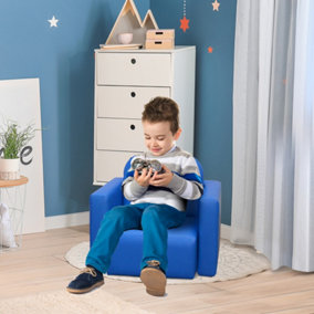 HOMCOM Kids Sofa Set 2 in 1 Child Table and Chair Set Toddler Armchair Blue