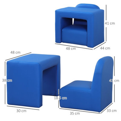 HOMCOM Kids Sofa Set 2 in 1 Child Table and Chair Set Toddler Armchair Blue