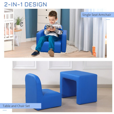 HOMCOM Kids Sofa Set 2 in 1 Child Table and Chair Set Toddler Armchair Blue