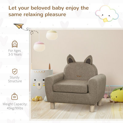 HOMCOM Kids Sofa Toddler Chair Children Armchair Ear Modeling for Bedroom Brown