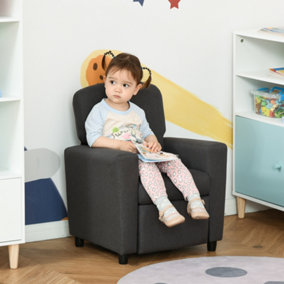 HOMCOM Kids Sofa with Footrest Linen Recliner Armchair Playroom Bedroom Grey