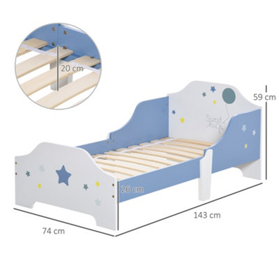 HOMCOM Kids Star Balloon Single Bed Frame w/ Guardrails Slats Bedroom Furniture