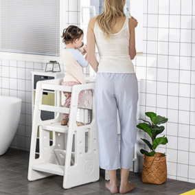 HOMCOM Kids Step Stool, Adjustable Standing Platform, Toddler Kitchen Stool