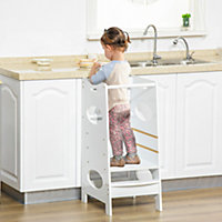HOMCOM Kids Step Stool Toddler Kitchen Stool w/ Adjustable Standing Platform- White
