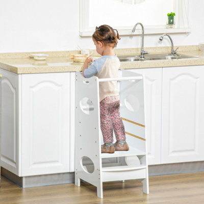 HOMCOM Kids Step Stool Toddler Kitchen Stool w Adjustable Standing Platform White