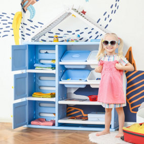 HOMCOM Kids Storage Unit Toy Box Organiser Book Shelf with shelves Blue