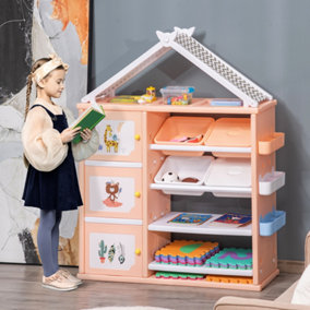 HOMCOM Kids Storage Unit Toy Box Organiser Book Shelf with shelves Orange
