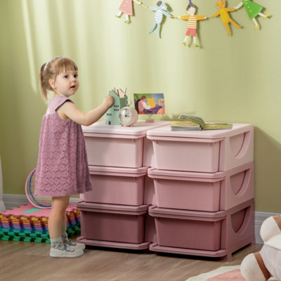 HOMCOM Kids Storage Unit Toy Box Vertical Dresser with Six Drawers Pink DIY at B Q