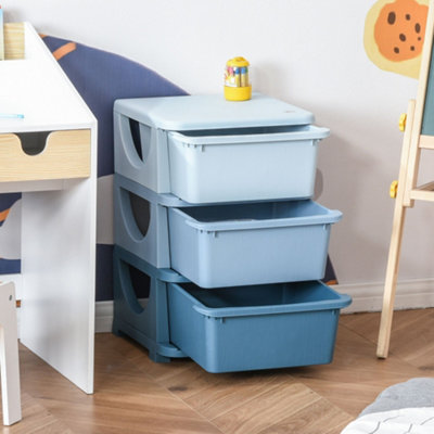 HOMCOM Kids Storage Units with 3 Drawers 3 Tier Chest Toy Organizer Blue
