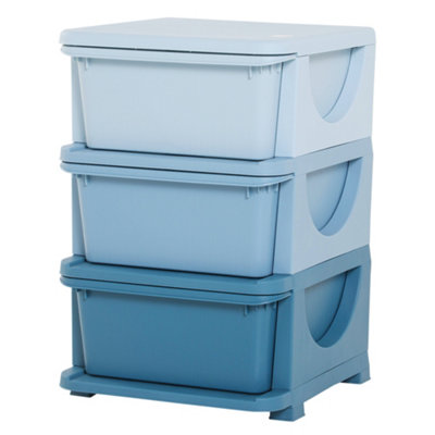 HOMCOM Kids Storage Units with 3 Drawers 3 Tier Chest Toy Organizer Blue