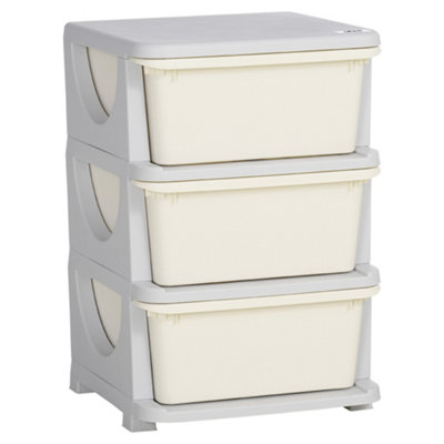 HOMCOM Kids Storage Units with 3 Drawers 3 Tier Chest Toy Organizer Cream