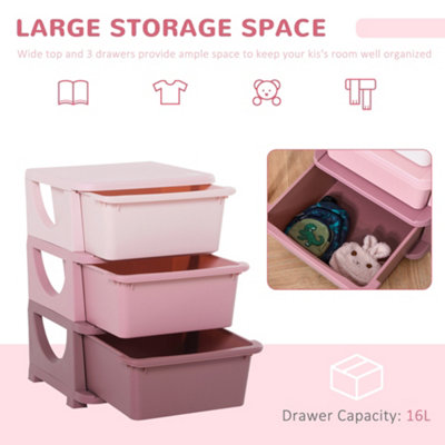 HOMCOM Kids Storage Units with 3 Drawers 3 Tier Chest Toy Organizer Pink