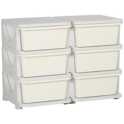 HOMCOM Kids Storage Units with 6 Drawers 3 Tier Chest Toy Organizer Cream