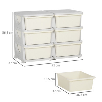 HOMCOM Kids Storage Units with 6 Drawers 3 Tier Chest Toy Organizer Cream