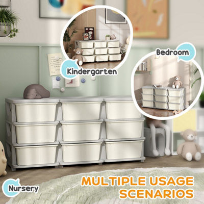HOMCOM Kids Storage Units with Drawers 3 Tier Chest Dresser Tower Cream