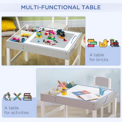 HOMCOM kids Table and Chair Set 2 in 1 Activity Play Table for Bricks w/Storage