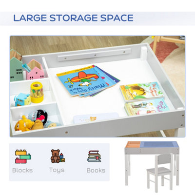 HOMCOM kids Table and Chair Set 2 in 1 Activity Play Table for Bricks w/Storage