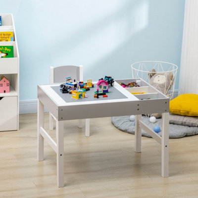 HOMCOM kids Table and Chair Set 2 in 1 Activity Play Table for Bricks w/Storage