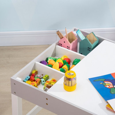 HOMCOM kids Table and Chair Set 2 in 1 Activity Play Table for Bricks w/Storage