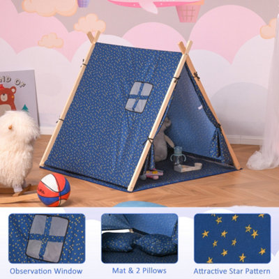 HOMCOM Kids Teepee Play Tent Foldable Playhouse Toy w/ Mat Pillow Carry Bag