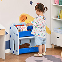 HOMCOM Kids Toy Storage Organizer Bookshelf Unit with Flip Lid Blue
