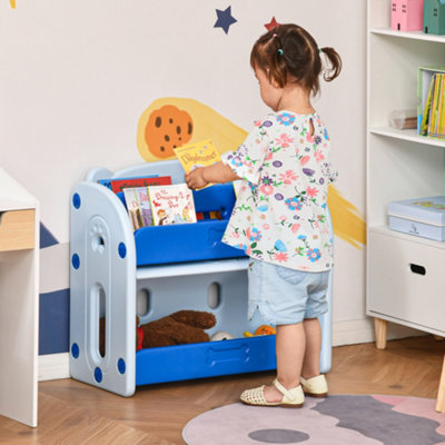 Toy organizer store with bookshelf